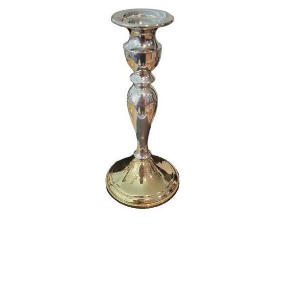 Candlestick Pair Weighted Two-tone Silver Brass Web Pewter Formal Evening - Picture 6 of 10